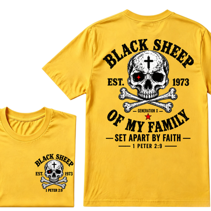 Men's Crew Neck T-Shirt Black Sheep Of My Family Generation X 1 Peter 2:9 Skull Cross Graphic Tee Front & Back Print Casual Short Sleeve Top